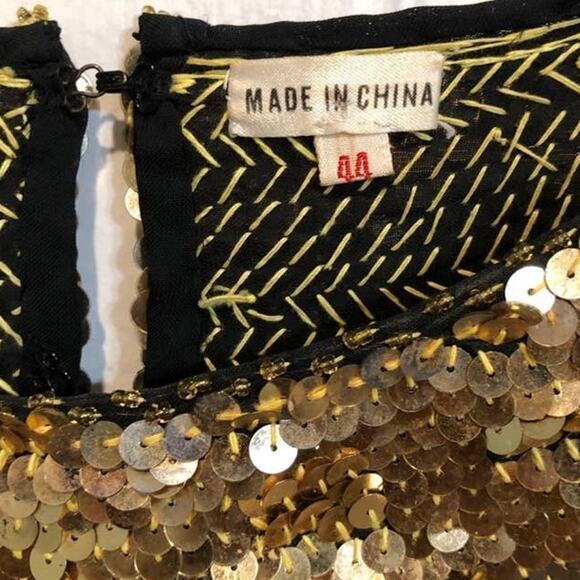 Vintage Black & Gold Sequins Beaded Blouse with scalloped hem size 44 M/L - Picture 6 of 7